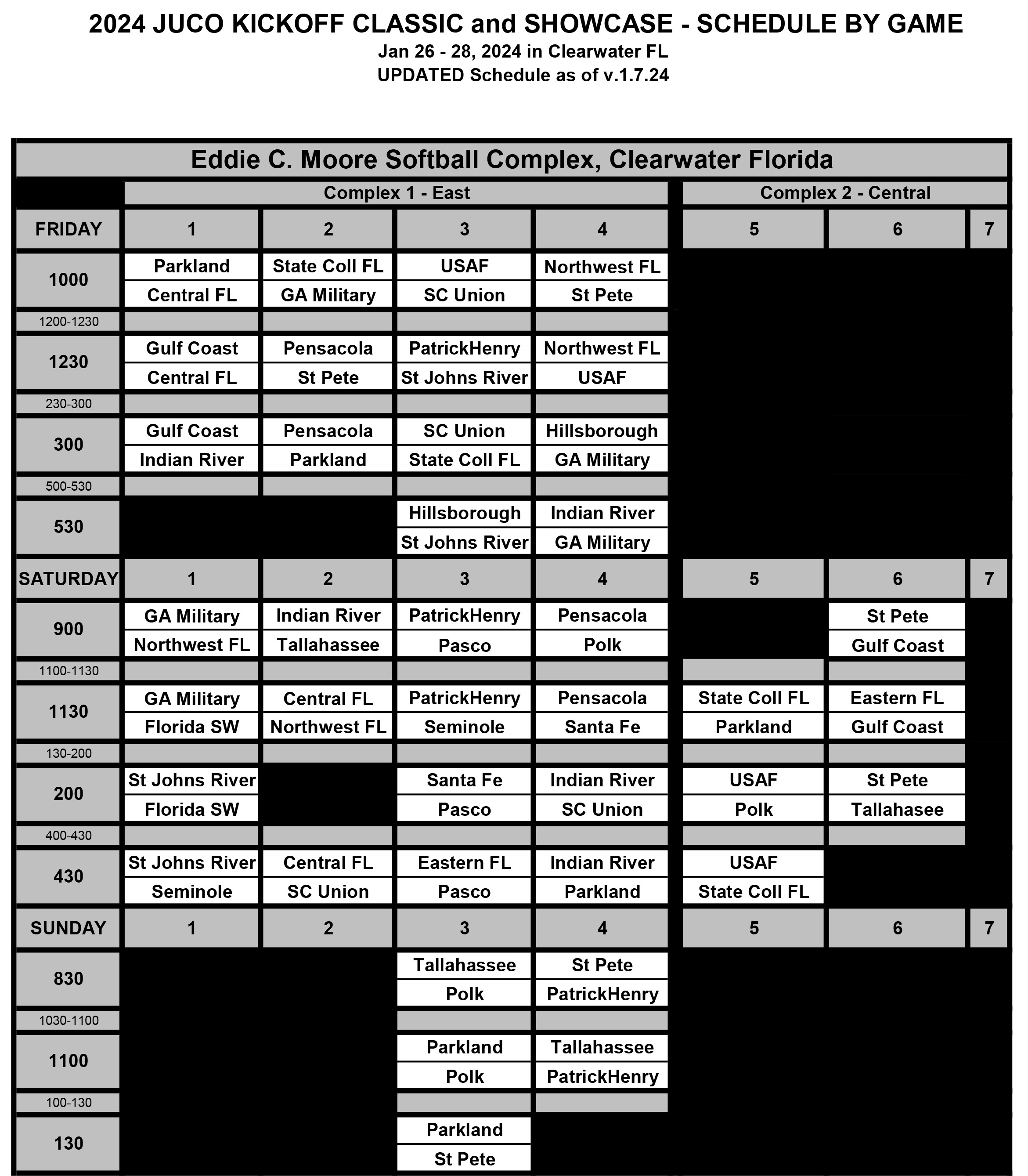 GAME SCHEDULE