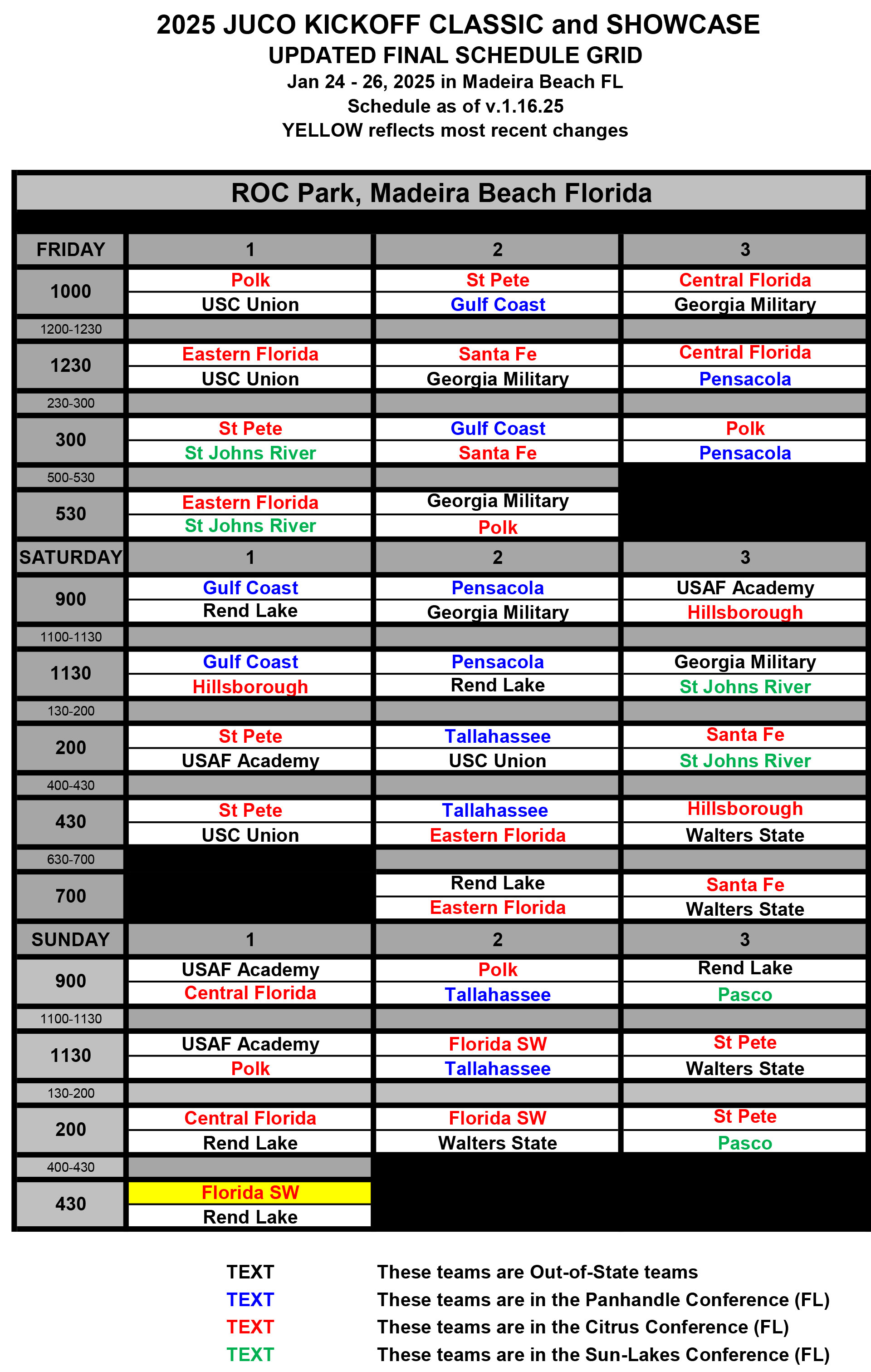 GAME SCHEDULE